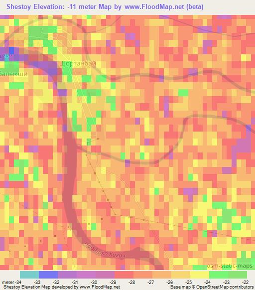 Shestoy,Kazakhstan Elevation Map
