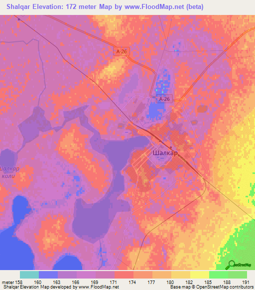 Shalqar,Kazakhstan Elevation Map