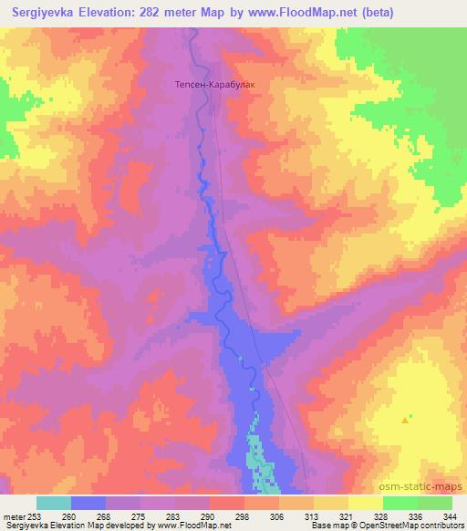 Sergiyevka,Kazakhstan Elevation Map