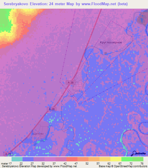 Serebryakovo,Kazakhstan Elevation Map