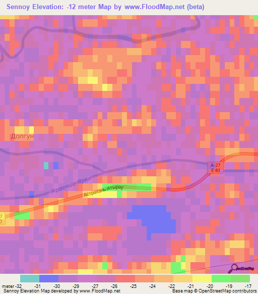 Sennoy,Kazakhstan Elevation Map