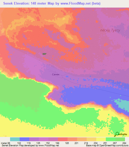 Senek,Kazakhstan Elevation Map