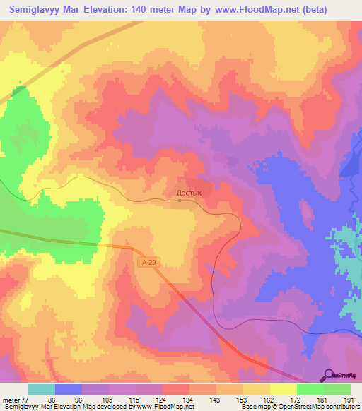 Semiglavyy Mar,Kazakhstan Elevation Map