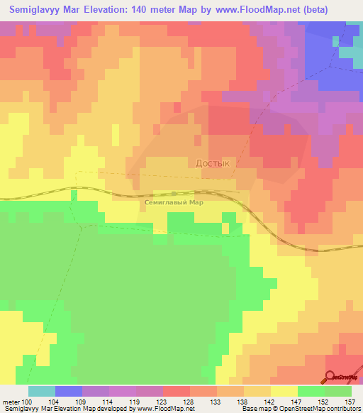 Semiglavyy Mar,Kazakhstan Elevation Map