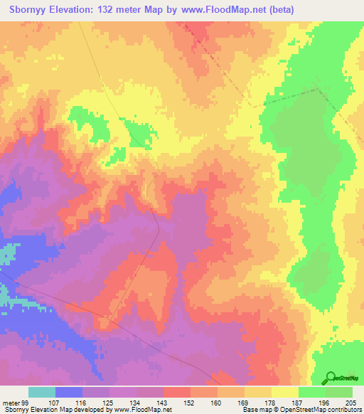 Sbornyy,Kazakhstan Elevation Map
