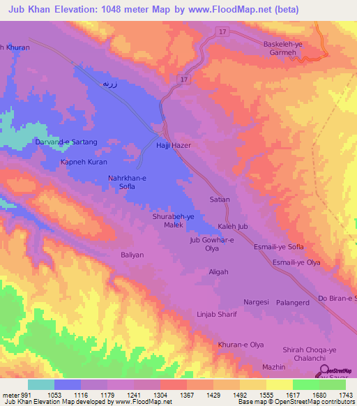 Jub Khan,Iran Elevation Map