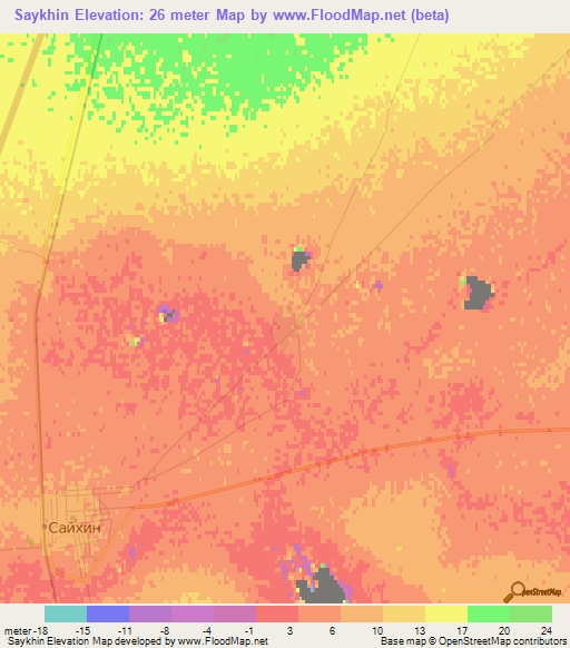 Saykhin,Kazakhstan Elevation Map