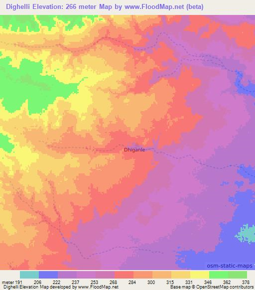 Dighelli,Somalia Elevation Map