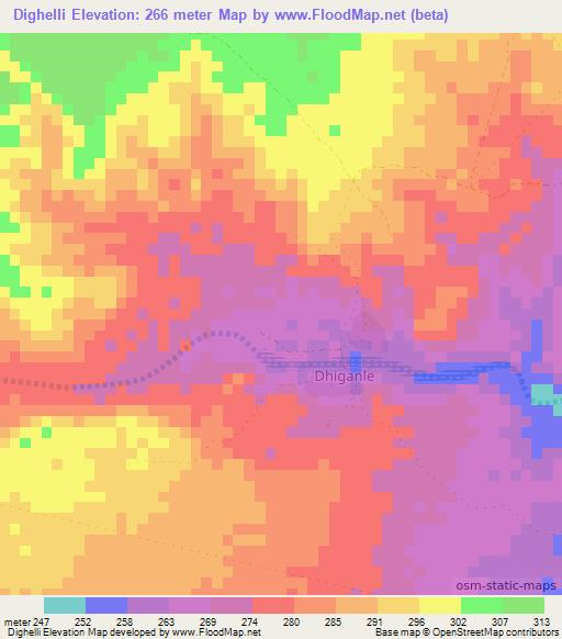 Dighelli,Somalia Elevation Map