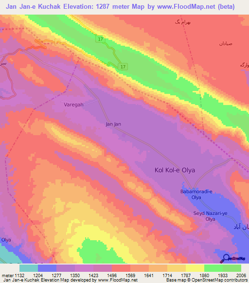 Jan Jan-e Kuchak,Iran Elevation Map