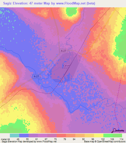 Sagiz,Kazakhstan Elevation Map