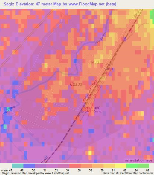 Sagiz,Kazakhstan Elevation Map
