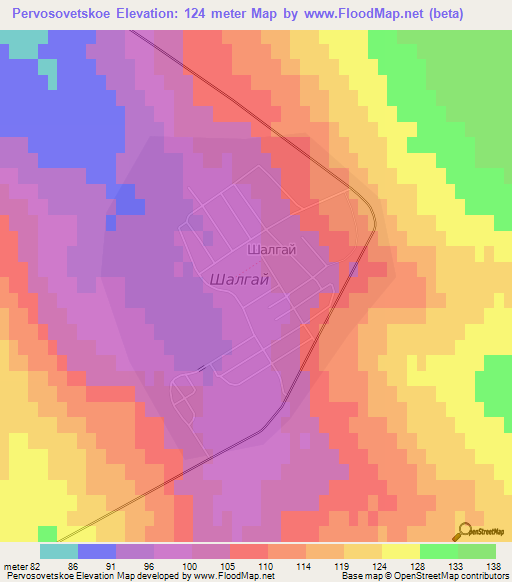Pervosovetskoe,Kazakhstan Elevation Map