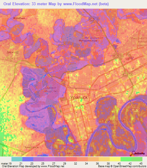 Oral,Kazakhstan Elevation Map