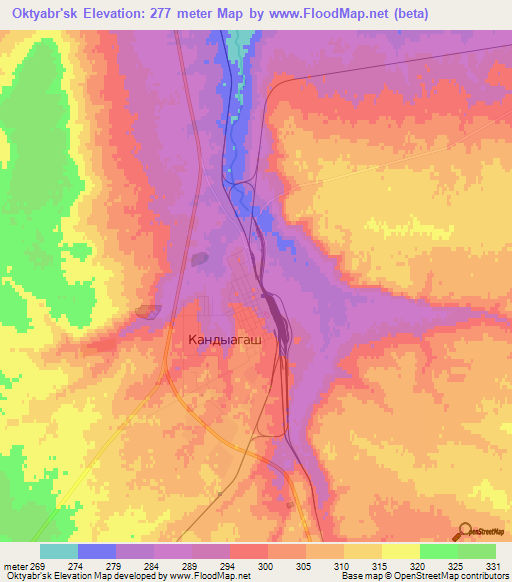Oktyabr'sk,Kazakhstan Elevation Map