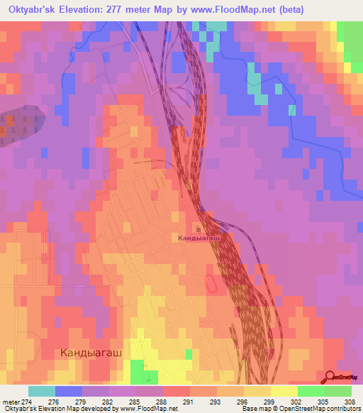 Oktyabr'sk,Kazakhstan Elevation Map