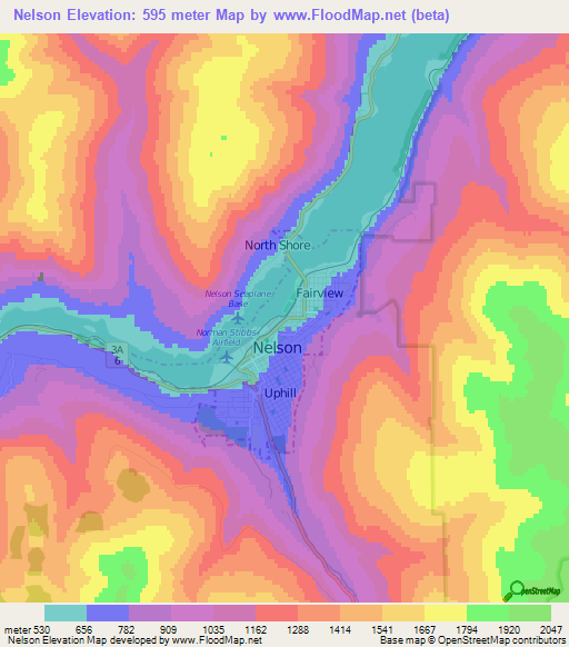 Nelson,Canada Elevation Map