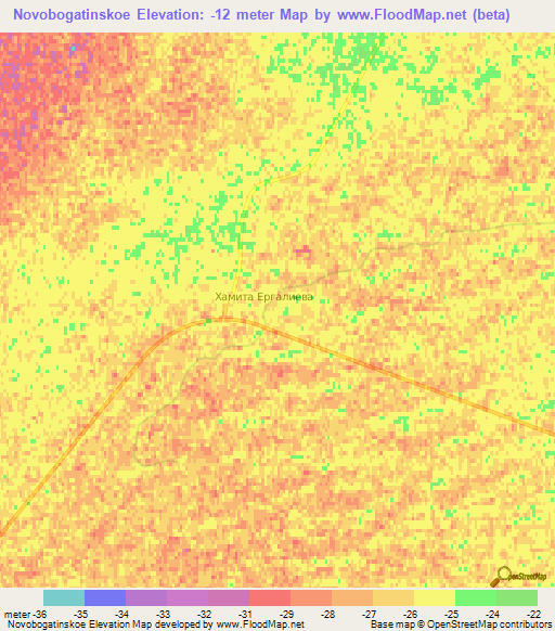 Novobogatinskoe,Kazakhstan Elevation Map