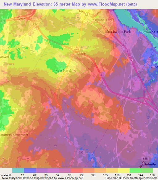 New Maryland,Canada Elevation Map