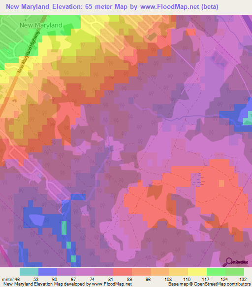 New Maryland,Canada Elevation Map