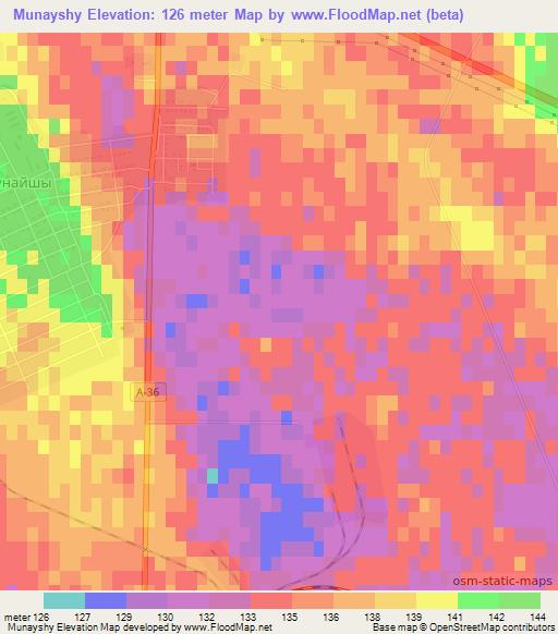 Munayshy,Kazakhstan Elevation Map