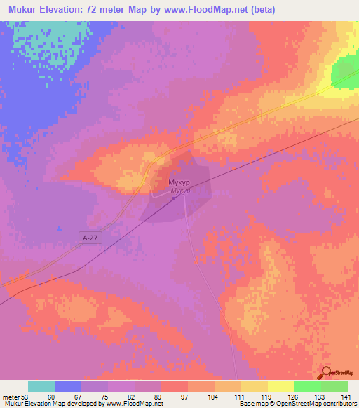 Mukur,Kazakhstan Elevation Map
