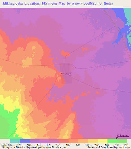 Mikhaylovka,Kazakhstan Elevation Map