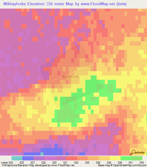 Mikhaylovka,Kazakhstan Elevation Map