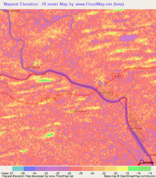 Mayaral,Kazakhstan Elevation Map