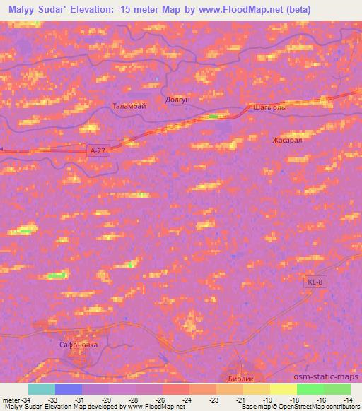Malyy Sudar',Kazakhstan Elevation Map