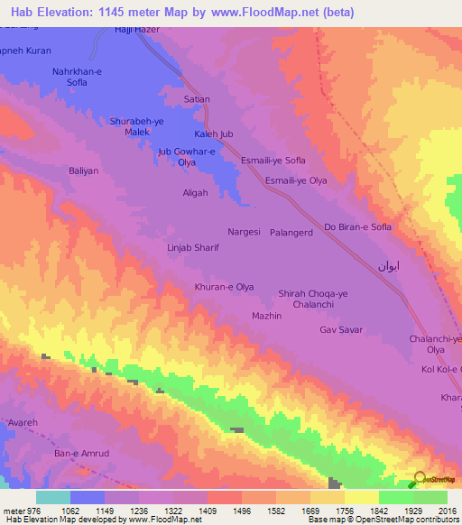 Hab,Iran Elevation Map