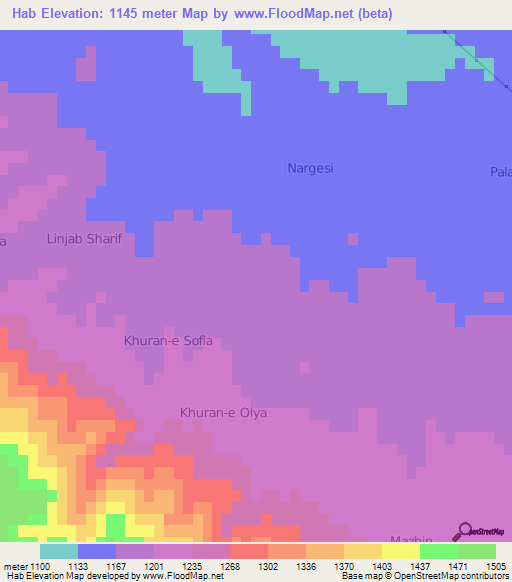 Hab,Iran Elevation Map