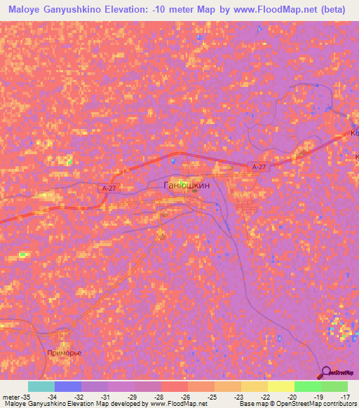 Maloye Ganyushkino,Kazakhstan Elevation Map
