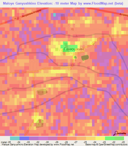 Maloye Ganyushkino,Kazakhstan Elevation Map