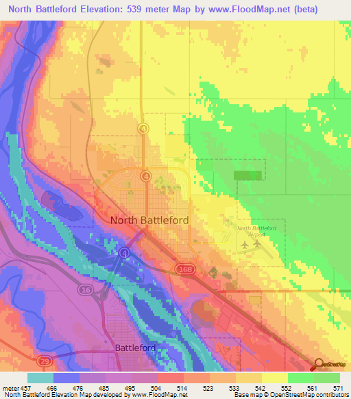 North Battleford,Canada Elevation Map