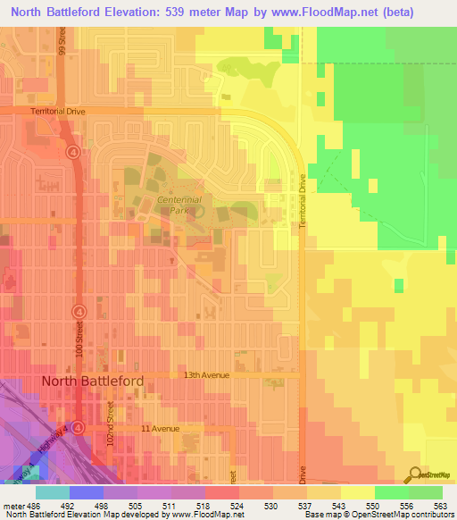 North Battleford,Canada Elevation Map