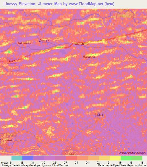 Linevyy,Kazakhstan Elevation Map