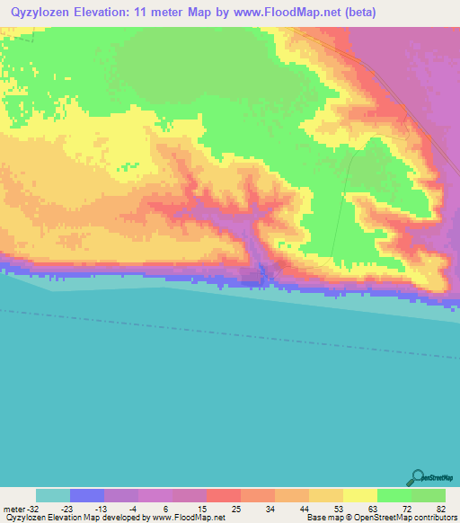 Qyzylozen,Kazakhstan Elevation Map