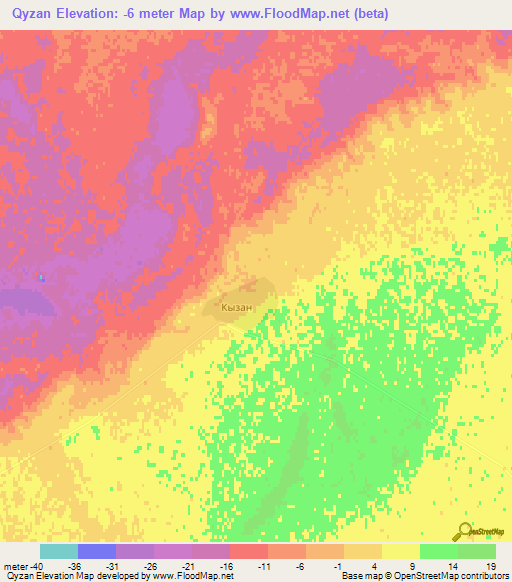 Qyzan,Kazakhstan Elevation Map