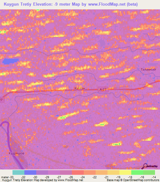 Kuygun Tretiy,Kazakhstan Elevation Map