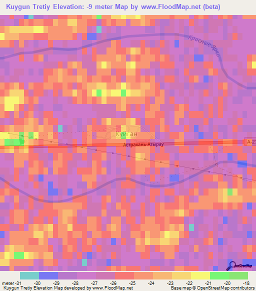 Kuygun Tretiy,Kazakhstan Elevation Map