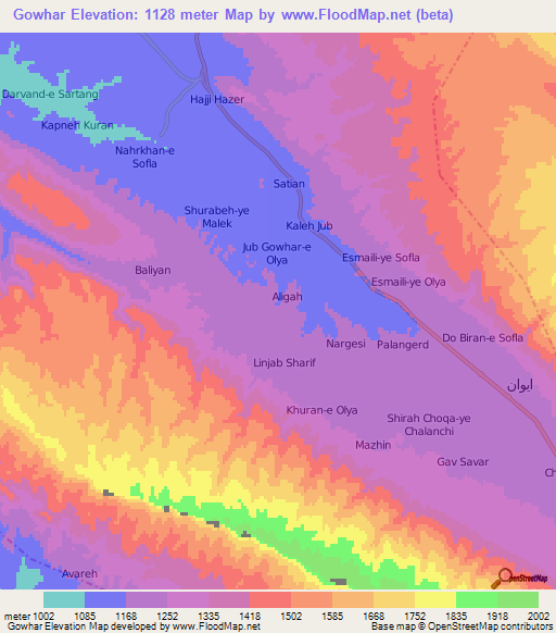 Gowhar,Iran Elevation Map