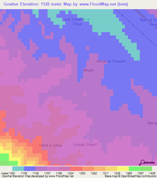 Gowhar,Iran Elevation Map
