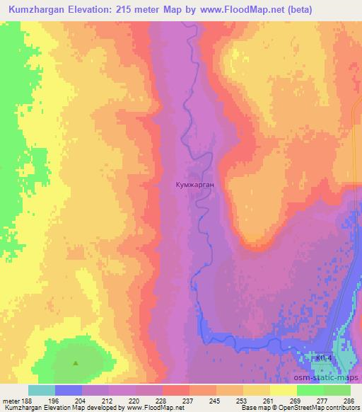 Kumzhargan,Kazakhstan Elevation Map