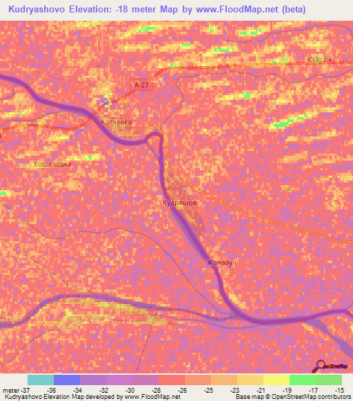 Kudryashovo,Kazakhstan Elevation Map