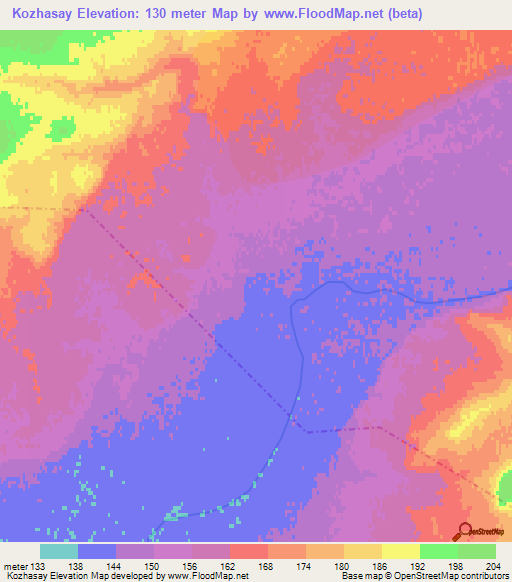 Kozhasay,Kazakhstan Elevation Map