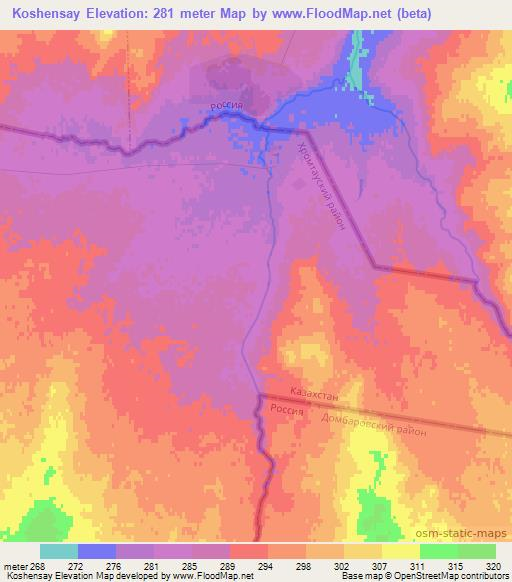 Koshensay,Kazakhstan Elevation Map