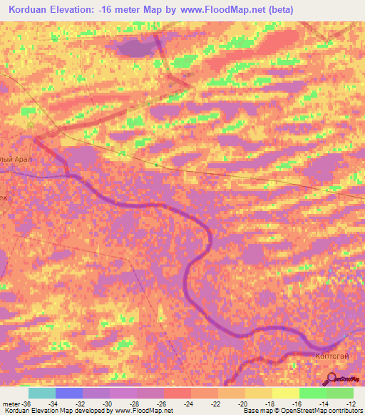 Korduan,Kazakhstan Elevation Map