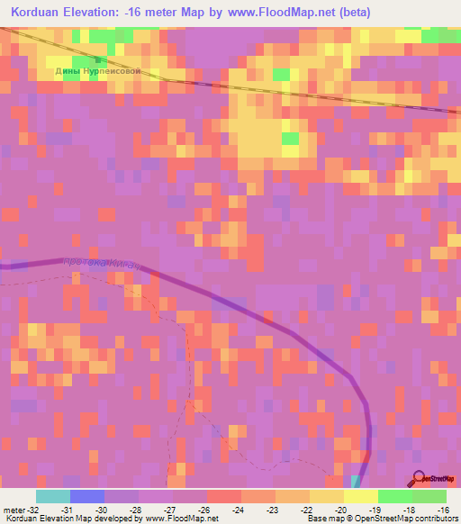 Korduan,Kazakhstan Elevation Map