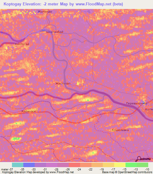 Koptogay,Kazakhstan Elevation Map